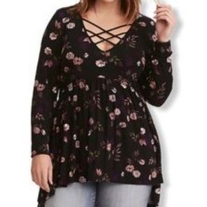 Torrid  High low long sleeve chris cross  shirt